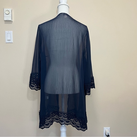CJ Banks Navy Blue Sheer Open Cardigan Lace Crochet Trim - Picture 7 of 12